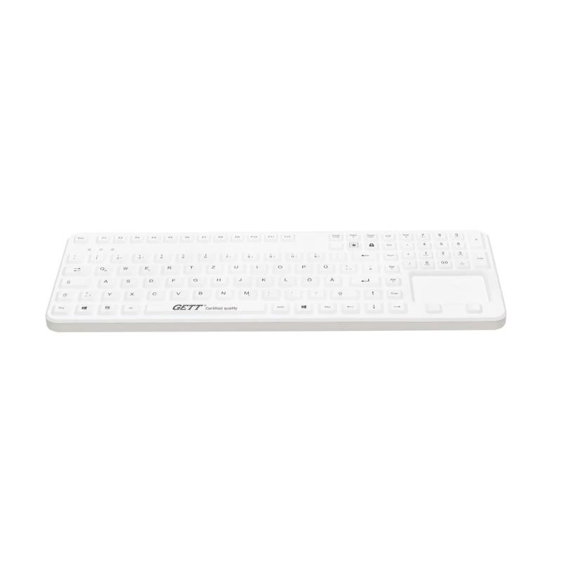 Tastatur GCQ CleanType&reg; Prime Touch+ TKG-109-GCQ-PR-TOUCH-WHITE-IP68-MAG-BACKL-USB-DE IP68